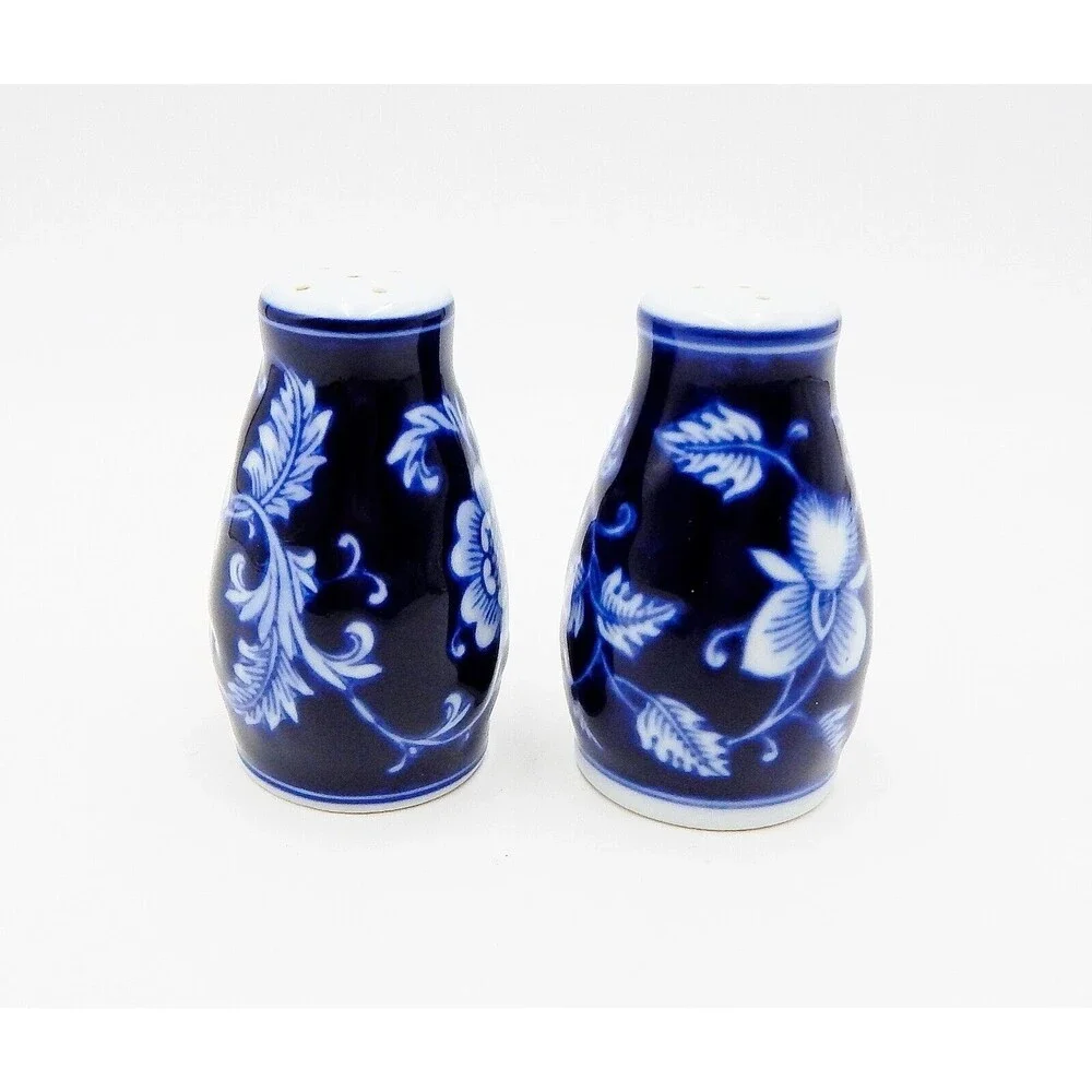 Pier 1 Imports Mandarin Salt Pepper Shakers Blue Floral Flowers With Stoppers